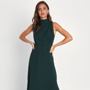 Lulus Classic Elegance Emerald Chiffon Sleeveless Mock Neck Maxi Dress